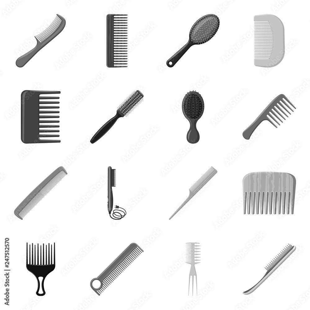 Isolated object of brush and hair logo. Collection of brush and hairbrush vector icon for stock.