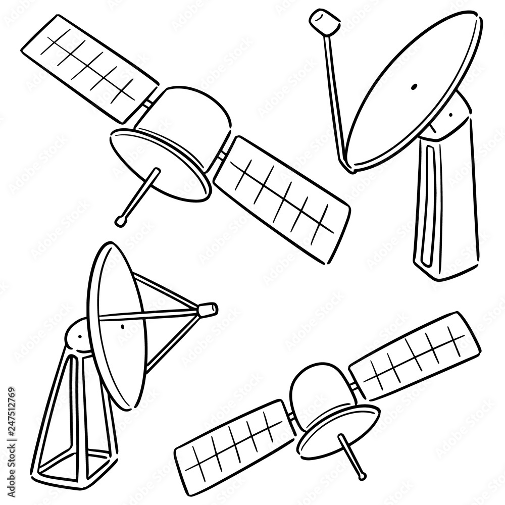 vector set of satellite and satellite dish