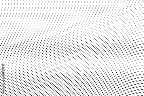 Black dots on white background. Pale perforated surface. Abstract halftone vector texture. Horizontal dotwork gradient