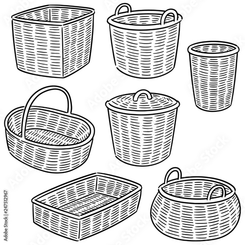 vector set of wicker basket