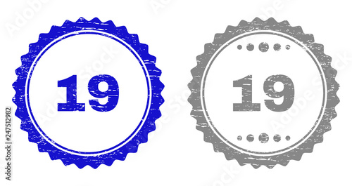 Wallpaper Mural 19 stamp seals with distress texture in blue and gray colors isolated on white background. Vector rubber watermark of 19 tag inside round rosette. Stamp seals with unclean styles. Torontodigital.ca