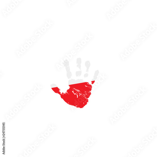 Poland flag and hand on white background. Vector illustration photo