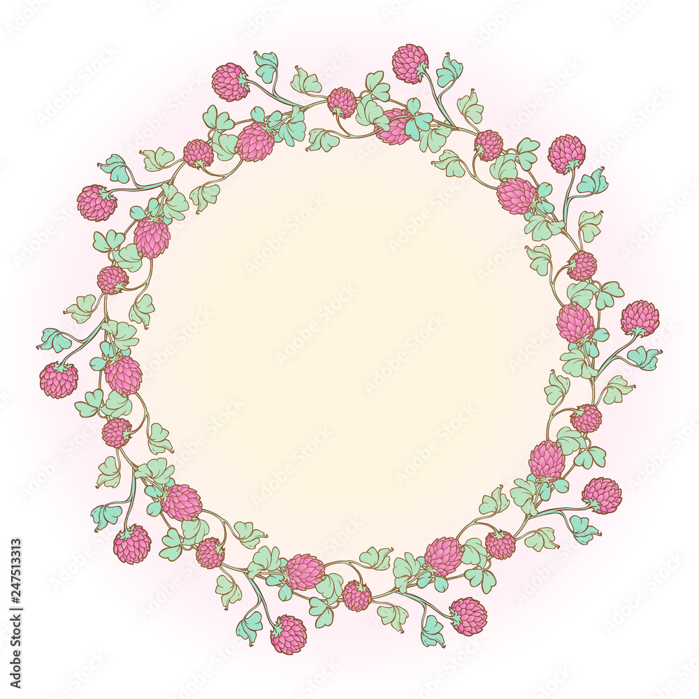 Decorative composition with red clover in bloom. St. Patrick's day festive design. EPS 10 vector illustration