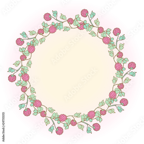 Decorative composition with red clover in bloom. St. Patrick's day festive design. EPS 10 vector illustration