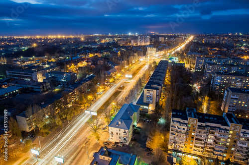 night view of the city of Donetsk from a great height