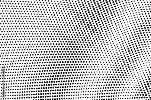 Black dots on white background. Grunge perforated surface. Sparse halftone vector texture. Diagonal dotwork gradient
