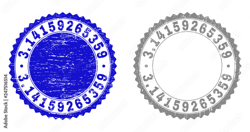 3.14159265359 stamp seals with grunge texture in blue and grey colors isolated on white background. Vector rubber watermark of 3.14159265359 label inside round rosette. Stamp seals with dirty styles. 3.14159265359 stamp seals with grunge texture in blue and grey colors isolated on white background. Vector rubber watermark of 3.14159265359 label inside round rosette. Stamp seals with dirty styles.