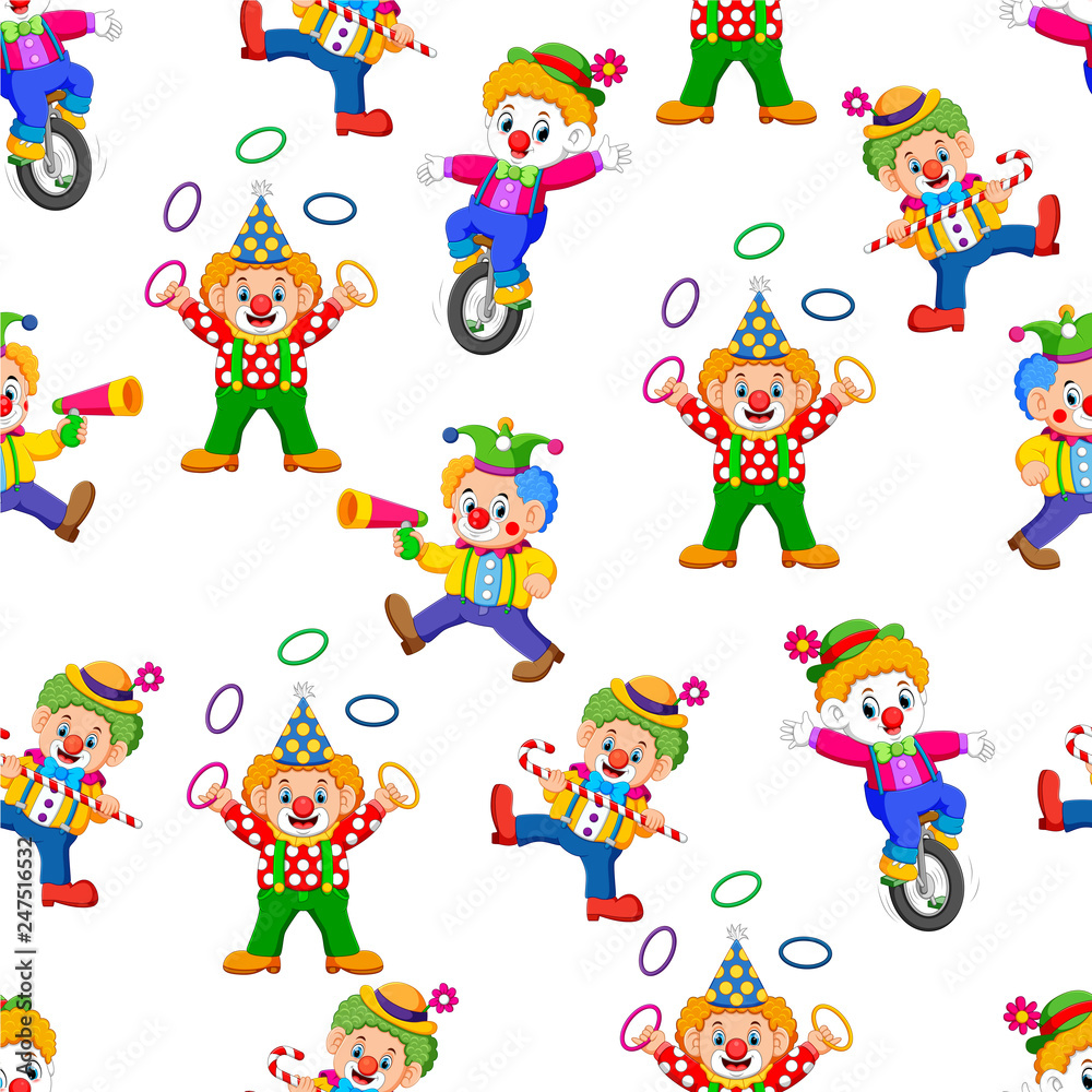Seamless pattern with clown entertaining people Seamless pattern with clown entertaining people
