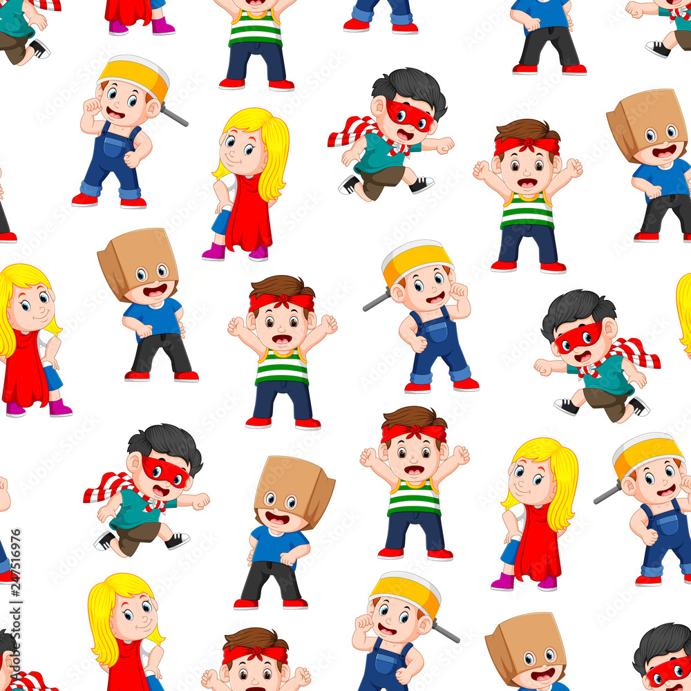 Seamless pattern with children posing like the super heroes Seamless pattern with children posing like the super heroes
