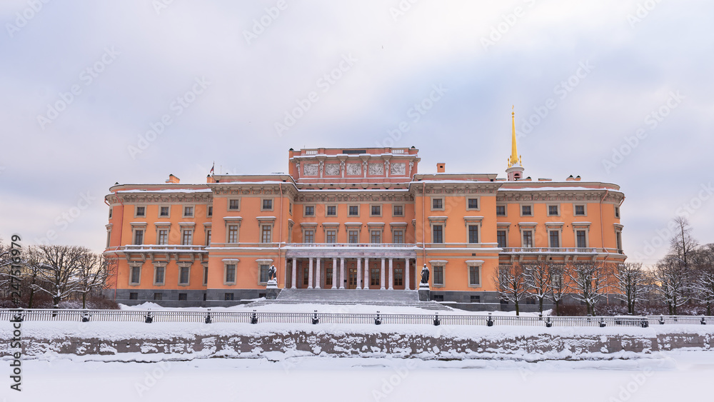 St. Petersburg, Russia - January 28, 2019: St. Michael's Castle also called the Mikhailovsky Castle or the Engineer Castle in winter