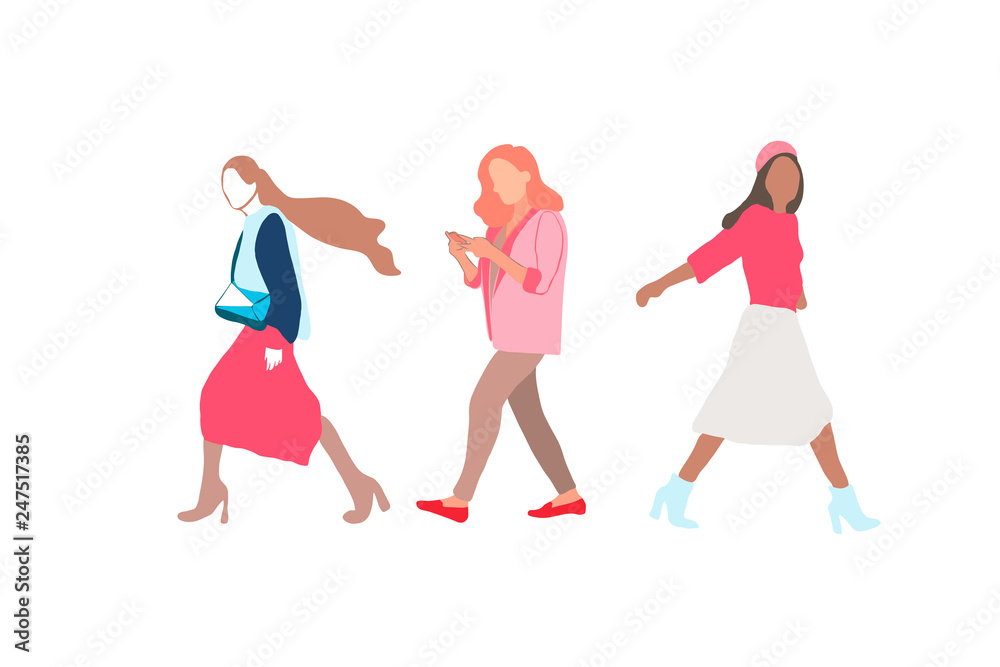 Cartoon vector flat-style illustration of women walking Cartoon vector flat-style illustration of women walking