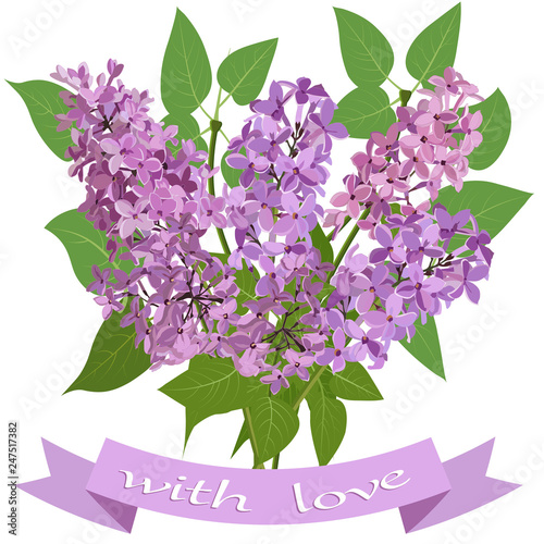  bouquet of lilac and ribbon with the inscription with love