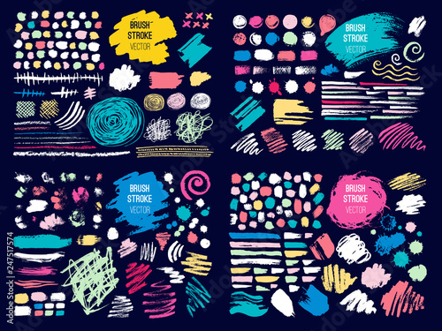 Set stroke spot blod. Brush, pen, marker, chalk. Color pastel. Vector distressed grunge modern textured brush stroke, doodle, doodles, scribbled, chalkboard. Dry brush. Hand drawn vector.