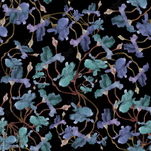 Irises seamless pattern. Hand drawn watercolor botanical illustration. Wallpaper, fabric, giftcraft design.