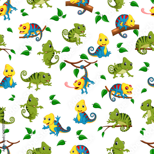 Seamless pattern with collection of the chameleon