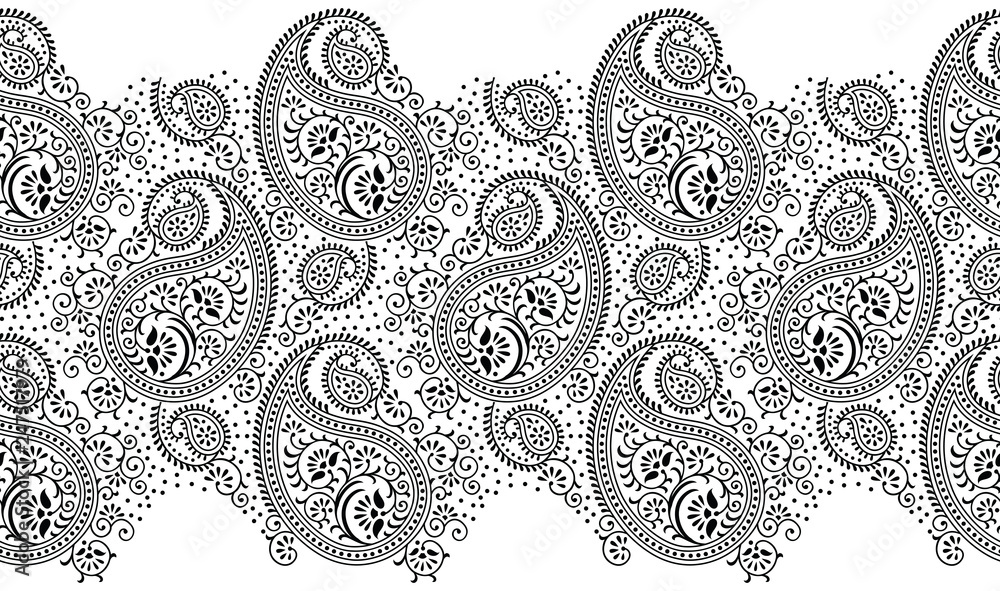 Seamless black and white paisley border Stock Vector | Adobe Stock