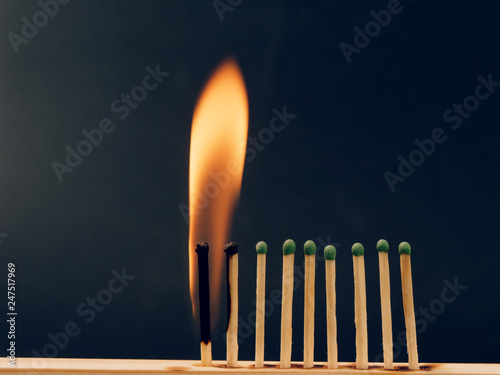 sulfur matches are burning on a black background