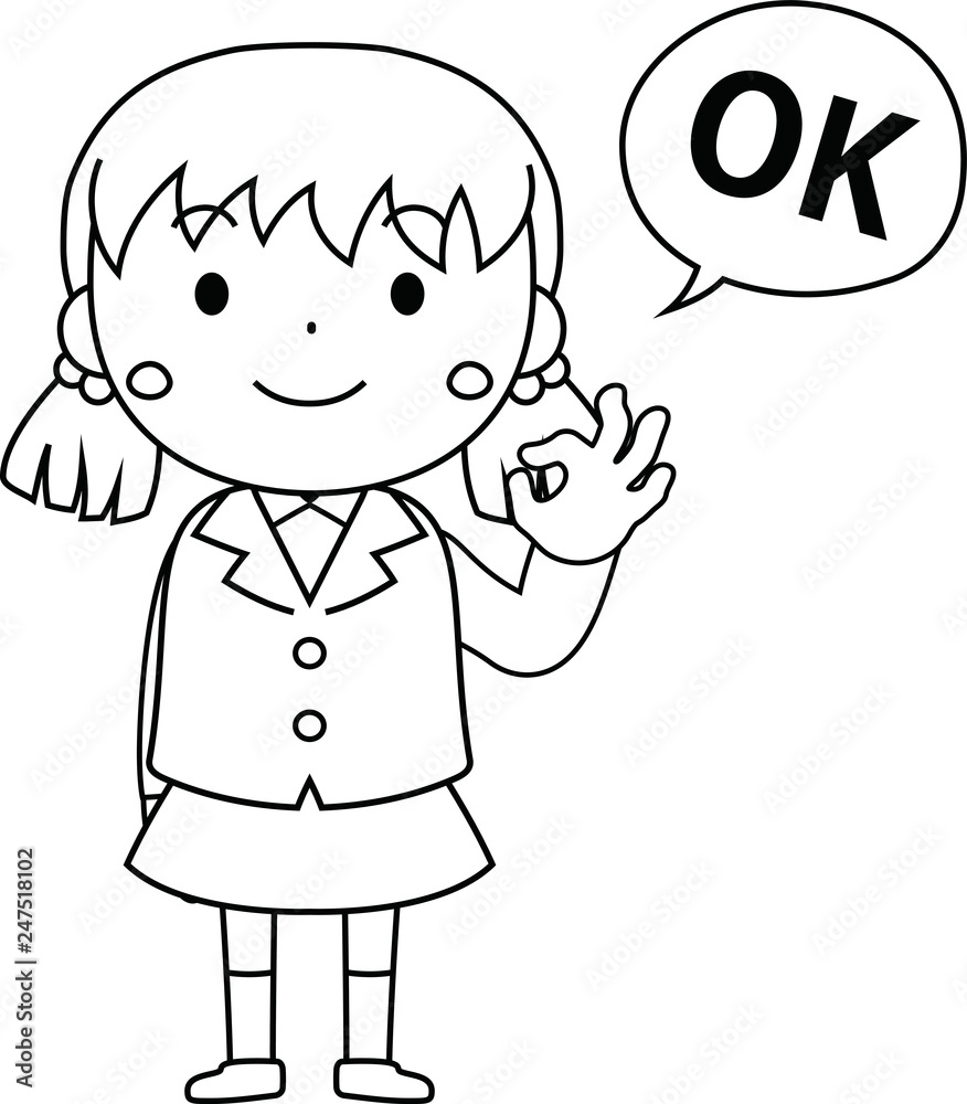 A cute pigtails female student expressing emotion outline A cute pigtails female student expressing emotion outline