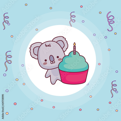cute and little koala with sweet cake
