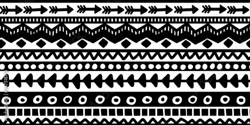 Vector seamless black and white illustration. Ethnic hand drawn pattern for wallpaper,fabric, textile