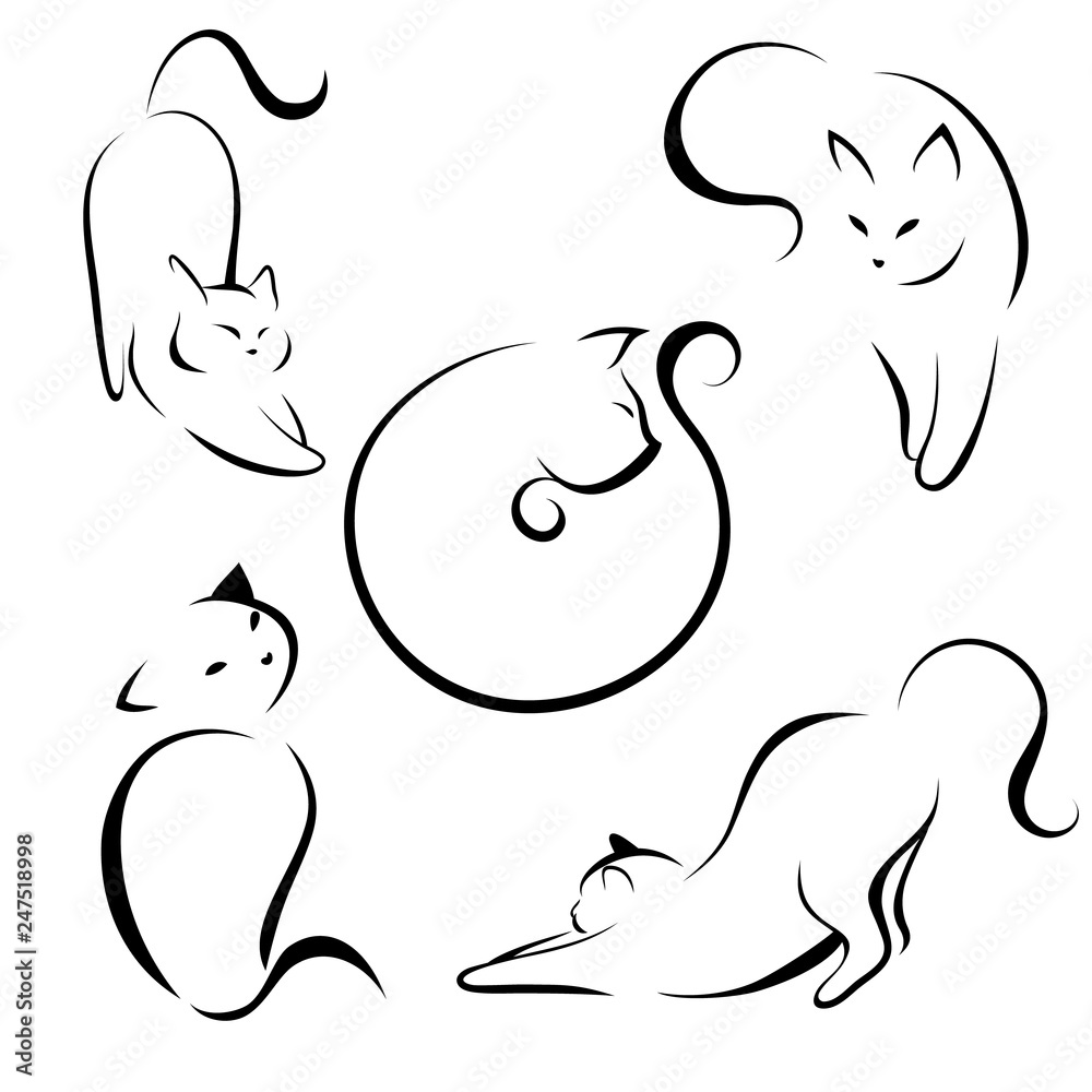 Cats, black lines. Linear design. Cats, vector illustration. cat Stock