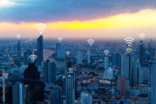 Icon wifi network internet in city