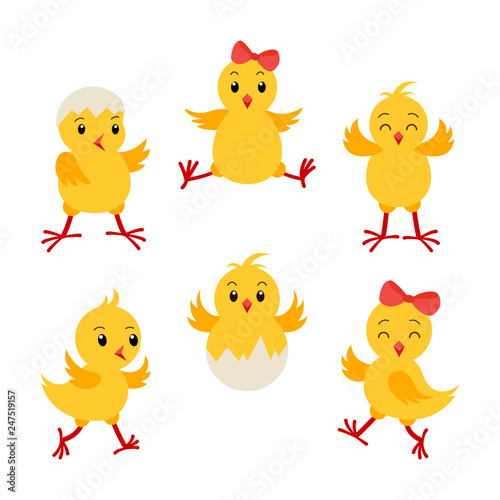 Print op canvas Collection cartoon chikens for easter design