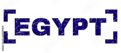 EGYPT title seal print with grunge texture. Text caption is placed between corners. Blue vector rubber print of EGYPT with unclean texture.