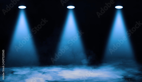 Colorful stage . Spotlights on the floor. Isolated black background.