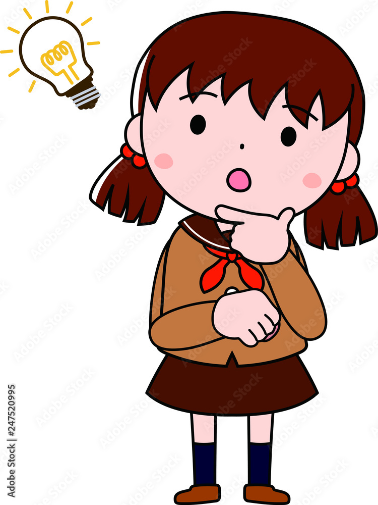 A pigtails female student in a sailor suit expressing emotion A pigtails female student in a sailor suit expressing emotion
