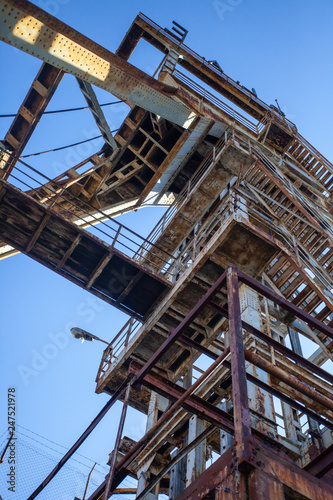 LABIN / CROATIA - MARCH 01, 2012: View of mining tower shaft called TITO in old abandoned coal mine