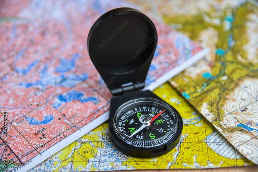Compass and map. Compass and map.