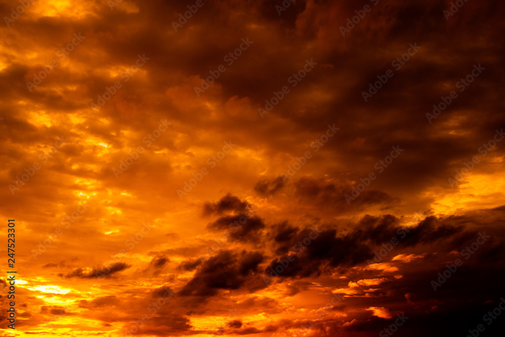 Darkness of clouds and sky at sunset