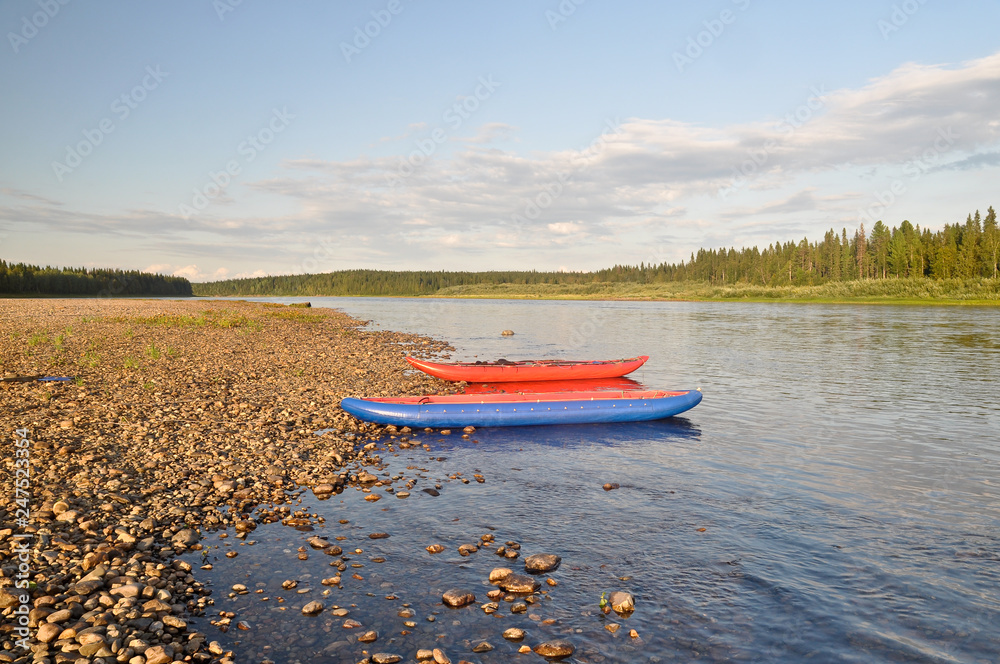 Fototapeta premium Water trip on the river Schugor in the Komi Republic.