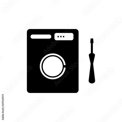 Home appliance repair sign. Washing machine and screwdriver