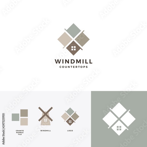 windmill tile granite and marble countertop logo vector icon