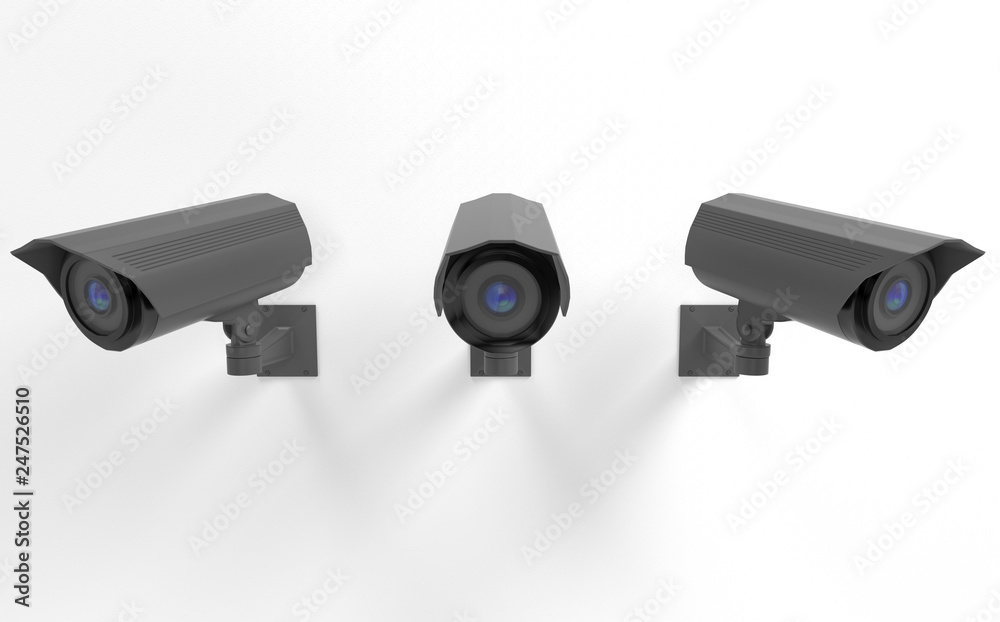 CCTV security camera set. 3d rendering illustration