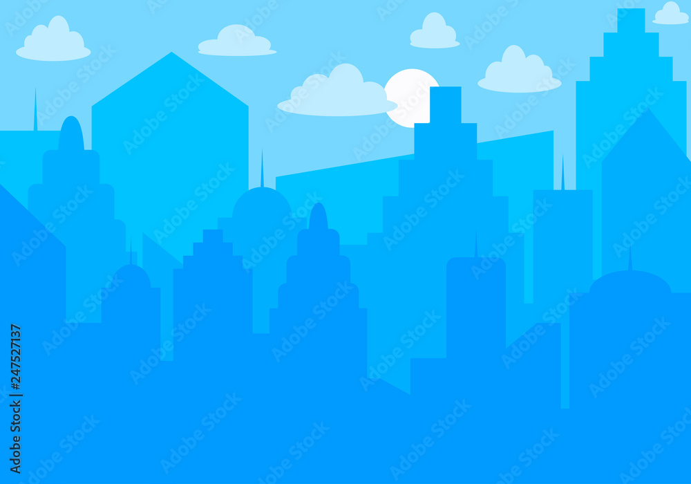 City skyline. Urban landscape. Blue city silhouette
