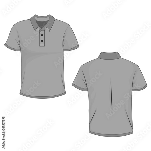 Gray polo template in front, side and back views