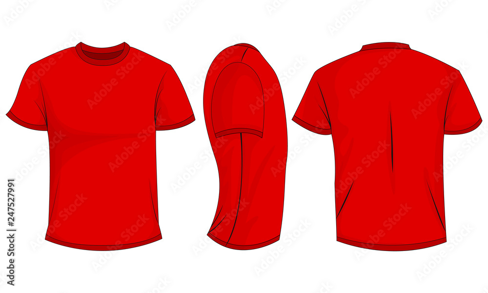 Red t-shirt template in front, side and back views Stock Vector | Adobe ...