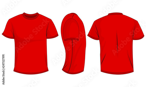 Red t-shirt template in front, side and back views