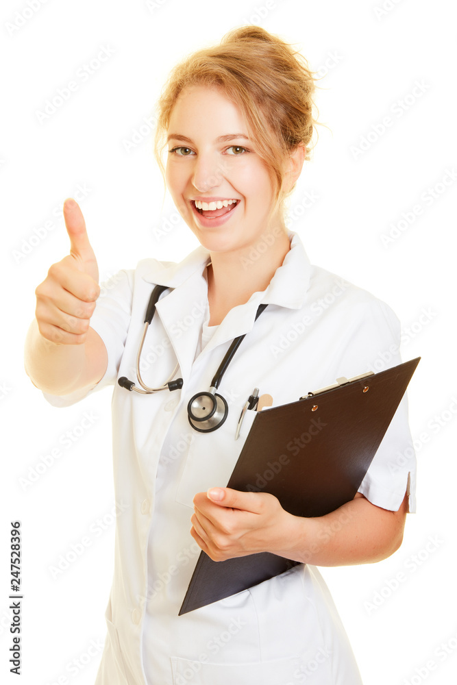 Krankenschwester vom Pflegedienst hält Daumen hoch Stock Photo | Adobe ...