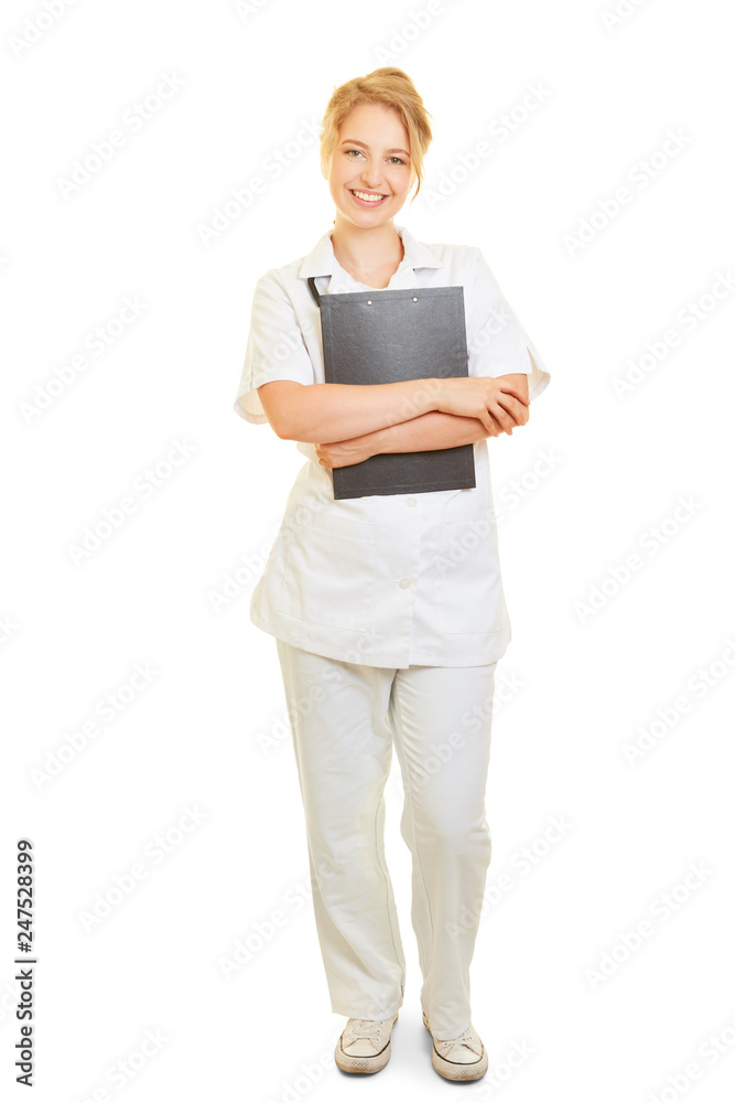 Zufriedene Krankenschwester mit Klemmbrett Zufriedene Krankenschwester mit Klemmbrett