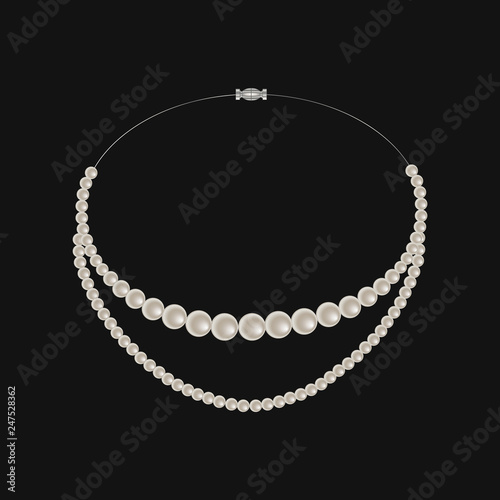 Realistic pearl necklace isolated on black background