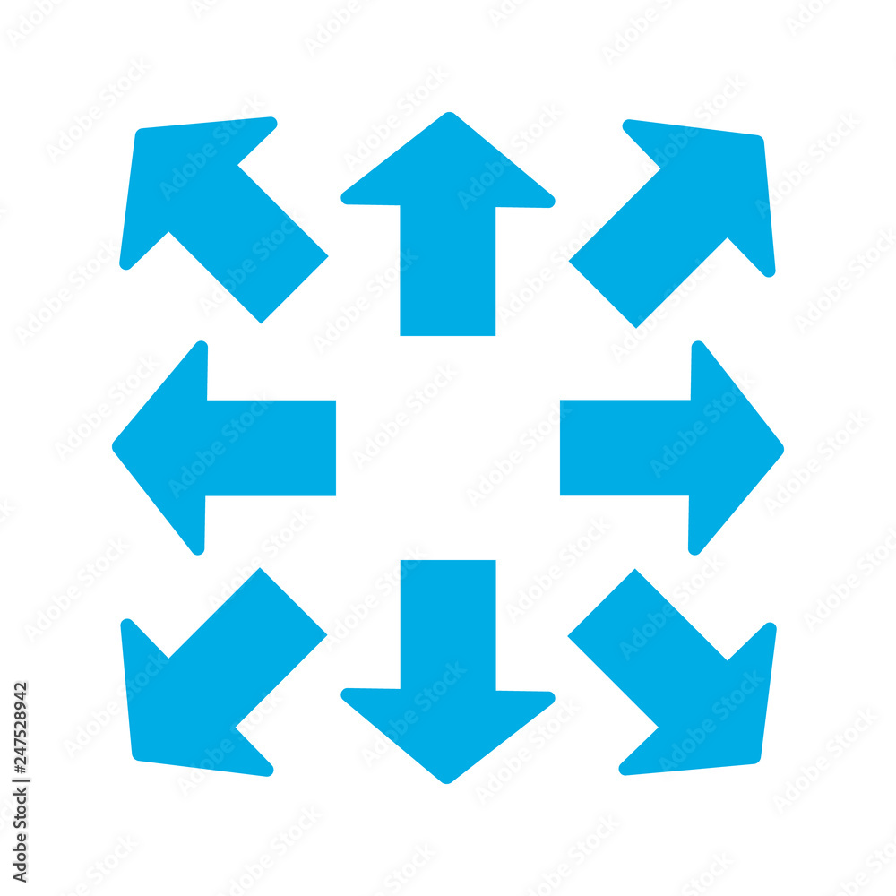 Blue thick arrows in 8/eight different directions Blue thick arrows in 8/eight different directions