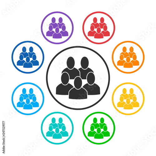 Set of group round icons  with 5 peoples