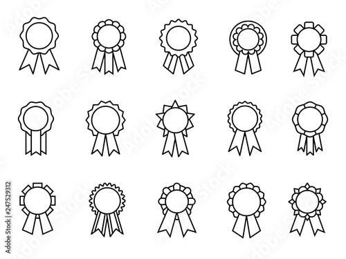 Awards ribbons line icons. Good grades ribbon linear rewards, reward seals or quality control thin badges, best certification rosettes, vector illustration