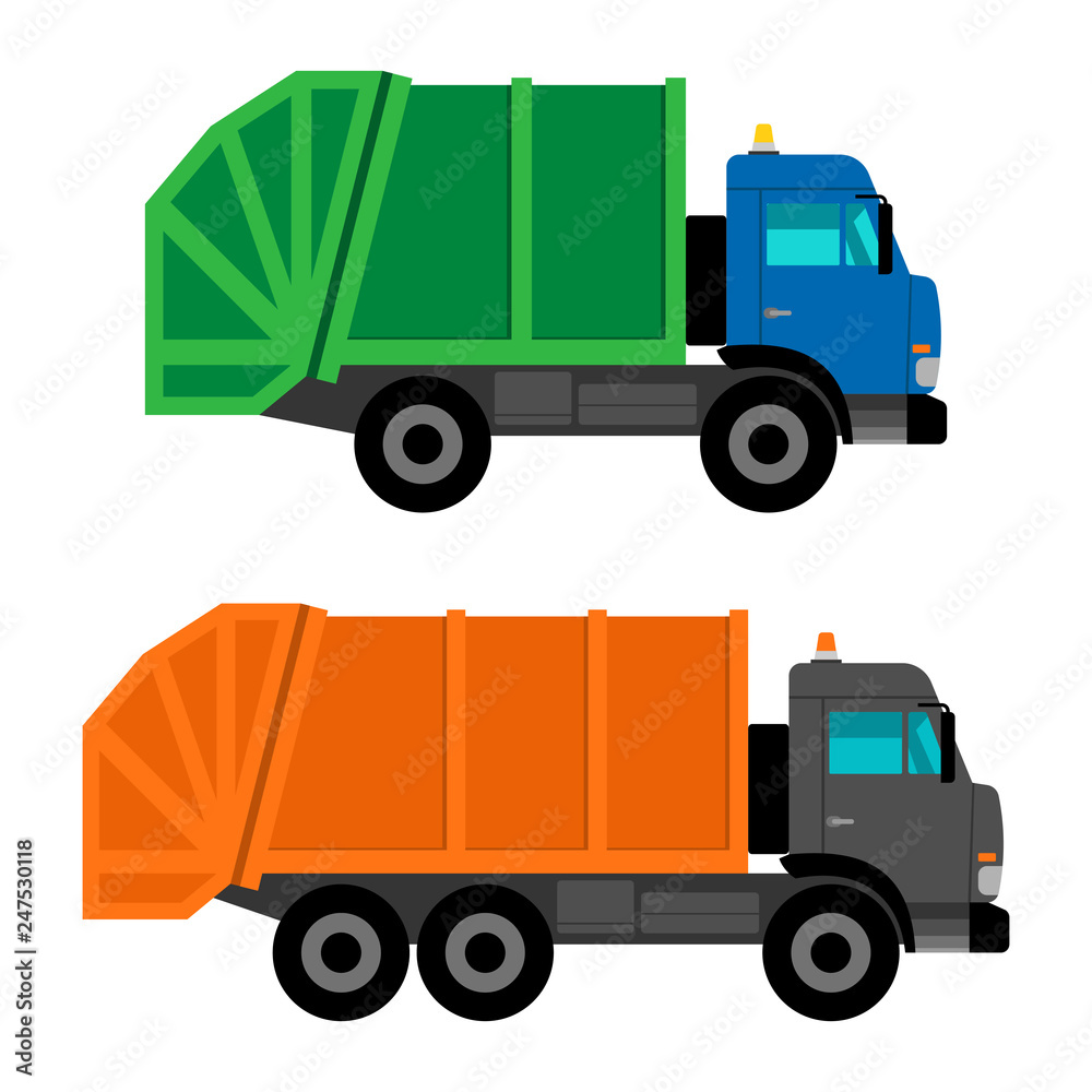 Cartoon garbage trucks vector isolated on white background