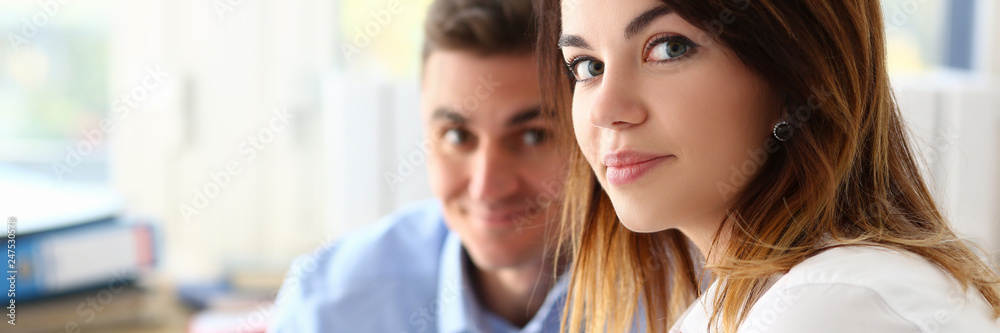 Group of people discuss financial results at workplace Group of people discuss financial results at workplace