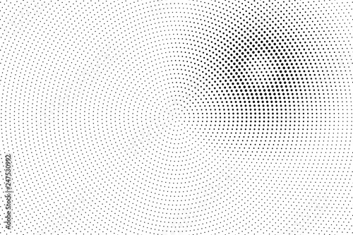 Black on white halftone vector. Circular dotted texture. Pale dotwork gradient. Monochrome halftone overlay